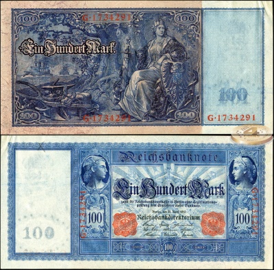 Германия (Кайзеррейх). 100 марок (aUnc++) 1910