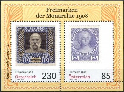 Австрия. 2022. Классическое издание 1908 года (Почтовый блок. MNH OG)