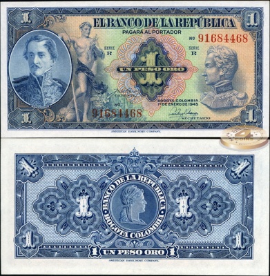 Колумбия. 1 песо оро (Unc) 1945