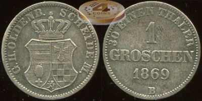 Германия (Ольденбург). 1 грошен. 1869 B (XF. Биллон)