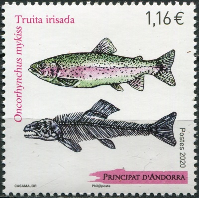 Андорра Французская. 2020. Микижа (Oncorhynchus mykiss) (Почтовая марка. MNH OG)