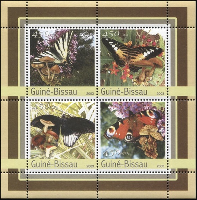 Гвинея-Биссау. 2003. Бабочки и Грибы (М.Лист. MNH OG)