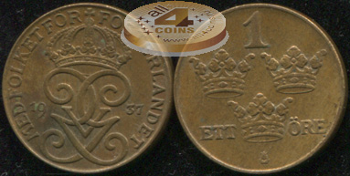 Швеция. 1 эре. 1937 (aUnc)