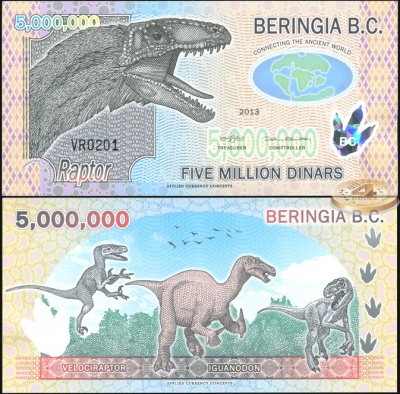Берингия. Банкнота 5000000 динаров. 2013. Unc. Пластик. Кат# P.NL