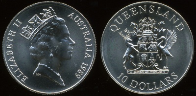 Австралия. 10 долларов. 1989 (Unc. Серебро)