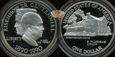 США. 1 доллар. 1990.P (Proof. Серебро)