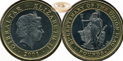 Гибралтар. 2 фунта. 2001 (Unc. Биметалл)