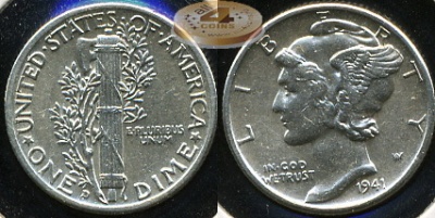 США. 10 центов (Дайм). 1941.D (aUnc. Серебро)