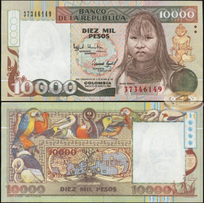 Колумбия. 10000 песо (Unc) 1993