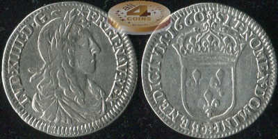Франция. 1/12 экю (10 солей). 1660.B (VF. Серебро)
