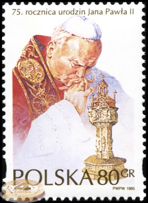 Польша. 1995. 75 лет со дня рождения Иоанна Павла II (Почтовая марка. MNH OG)
