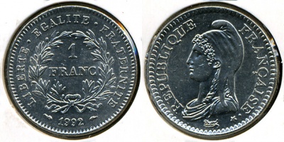 Франция. 1 франк. 1992. Unc