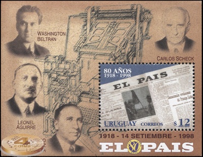 Уругвай. 1998. 80 лет  с начала выхода газеты El Pais (Блок. MNH OG)