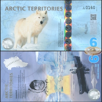 Арктические территории. 6 долларов (Unc. Пластик. P.NL) 2013