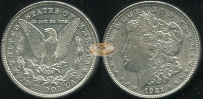 США. 1 доллар. 1921 (XF+/aUnc. Серебро)