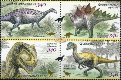 Южная Корея. 2011. Динозавры Юрского периода (Квартблок. MNH OG)