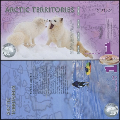Арктические территории. 1 доллар (Unc. Пластик. P.NL) 2012
