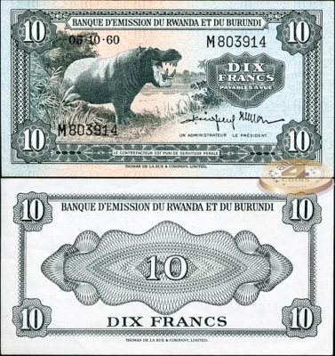 Бельгийские Руанда и Бурунди. 10 франков (Unc) 1960