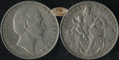 Германия (Бавария). Монета 1 союзный талер. 1871 (A.K.S.176. XF/XF+. Серебро)