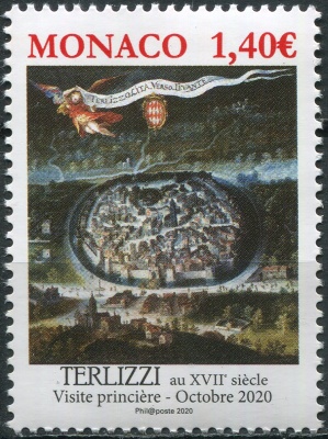 Монако. 2020. Визит принца в Терлицци, Италия (Почтовая марка. MNH OG)
