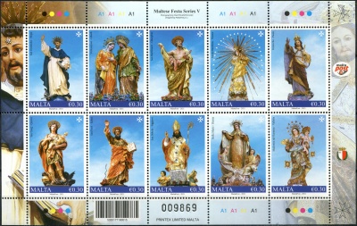 Мальта. 2021. Мальтийский праздник. Статуи святых (Малый лист. MNH OG)