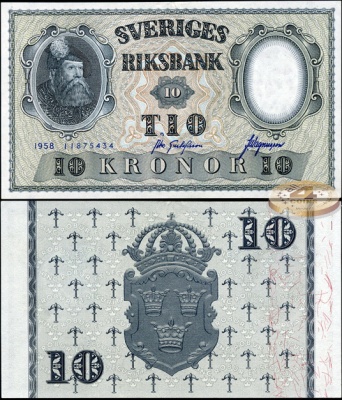 Швеция. 10 крон (Unc) 1958