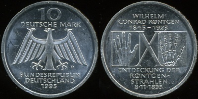 Германия (ФРГ). 10 марок. 1995 (D) (Серебро)