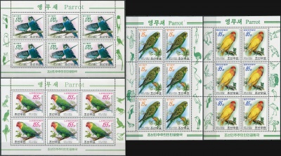 КНДР. 2008. Попугаи (Серия Малых листов. MNH OG)