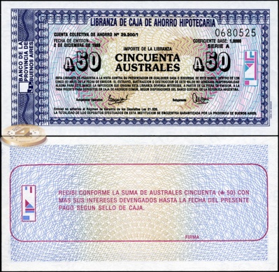 Аргентина (провинция Буэнос Арес). 50 аустрелей (Unc) 1985