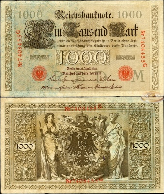 Германия [Кайзер рейх]. 1000 марок (VF) 1910