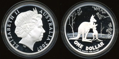 Австралия. 1 доллар. Кенгуру. 2007 (Proof. Серебро)