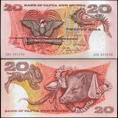 Папуа Новая Гвинея. Банкнота 20 кина. ND(1994). Unc. Бумага. Кат.# P.10b