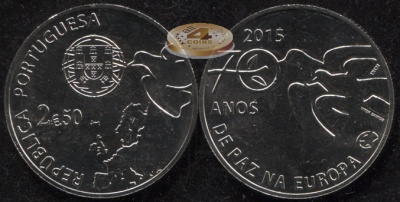 Португалия. 2.5 евро. 2015 (Unc) 70 лет мира в Европе. Серия Европа