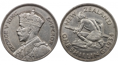 Новая Зеландия. Монета 1 шиллинг. 1934 (KM#3. aUnc. Серебро)