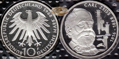 Германия (ФРГ). 10 марок. 1988 F (Proof. Серебро)