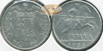 Испания. Монета 10 центимов. 1953 (KM#766. Unc)