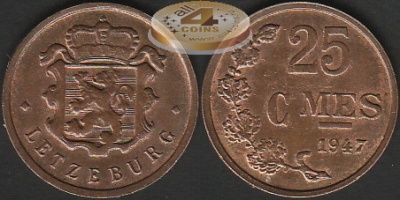Люксембург. 25 центимов. 1947 (aUnc)