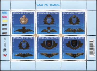 Южная Африка. 2009. 75 лет Южно-Африканским Авиалиниям (Малый лист. MNH OG)