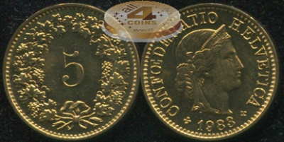 Швейцария. 5 раппенов. 1983 (Unc)