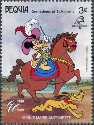Сент-Винсент и Гренадины. 1989. Минни Маус в роли Марии-Антуанетты (Почтовая марка. MNH OG)