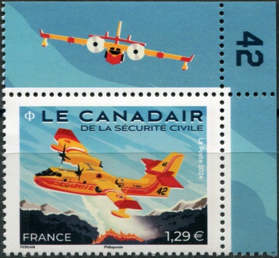 Франция. 2024. Самолёт гражданской безопасности Canadair (I) (Почтовая марка. MNH OG)