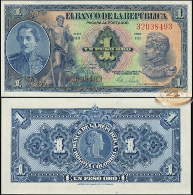 Колумбия. 1 песо оро (Unc) 1954