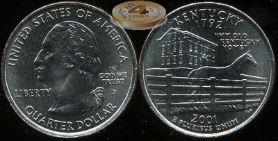 США. Монета 25 центов [Квотер]. 2001.D (KM#322. Unc) Кентуки