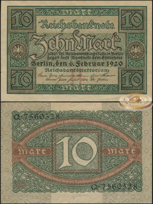 Германия (Веймарская респ.). 10 марок (Unc) 1920
