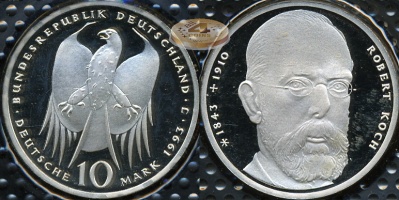 Германия (ФРГ). 10 марок. 1993 J (Proof. Серебро)