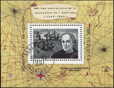 Мадагаскар. 1991. 500 лет открытию Америки (Блок. CTO Гашеная)