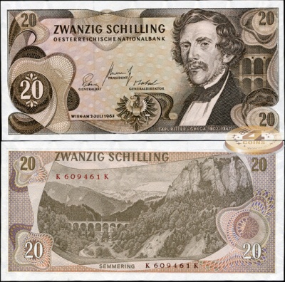 Австрия. 20 шиллингов (Unc) 1967