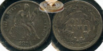 США. 10 центов (Дайм). 1876 (XF. Серебро)