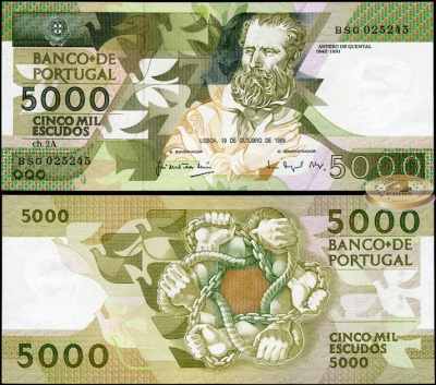 Португалия. 5000 эскудо (Unc) 1989