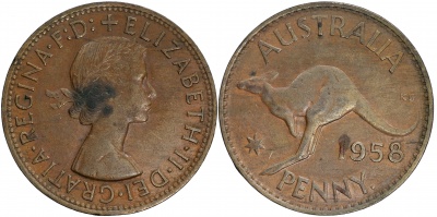 Австралия. Монета 1 пенни. 1958.(p) (KM#56. XF)